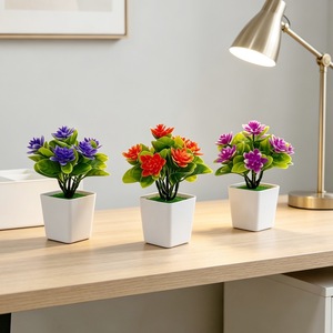 Bonsaï artificiel Paulon Lotus 15 cm, pot carré en plastique, décoration intérieure pour bureau et maison, couleur vive, mini-plante - Product Image 3