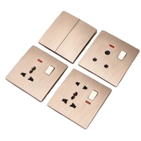 Prise murale double universelle/britannique à 3 broches carrées dorées avec indicateur 13A en plastique et verre, 2 ports pour hôtel, maison, bureau