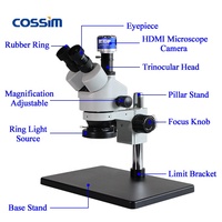Factory Supply 7~45X Continuous Zoom in Zoom Out Optical Phone Microscopio Stereo Microscope Industrial with Camera for Jewelry