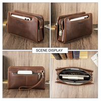Contact's Vintage Full Grain Oil Bead Leather Clutch Bag Heren Anti-diefstal polsbandje met ritssluiting-combinatieslot Multi-pocket