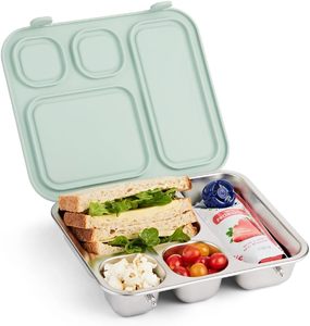 ランチコンテナ子供用ステンレス鋼製お弁当箱漏れ漏れのないシリコーン蓋コンパートメント食器洗い機安全加熱可能 - Product Image 1