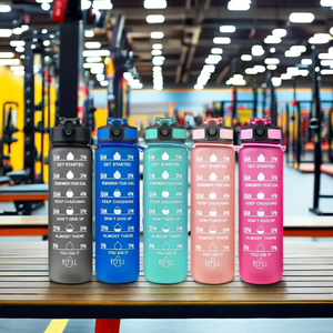 Bouteille d'eau de sport écologique de 32 oz avec marqueur de temps, grande capacité de 1000 ml, graduée, motivante, pour les sports de plein air, les voyages, l'eau bouillante - Product Image 5