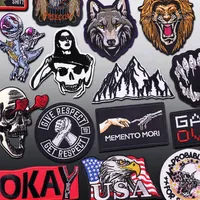 Patchs brodés personnalisés 3D faits main écologiques, motifs animaux (loup, crâne), style punk rock, thermocollants pour vêtements, décoration DIY, vente en gros