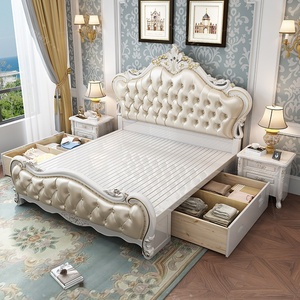 Letto matrimoniale <span class=keywords><strong>king</strong></span>-<span class=keywords><strong>size</strong></span> in legno massello di gomma europeo, lussuoso letto nuziale in pelle oliata e cerata con design da principessa - Product Image 5