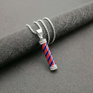 yunnique Hip Hop Pendant <b>Necklace</b> Stainless Steel Red <b>Blue</b> Twist Design Pave Setting Unisex Jewelry Gift DZ124 - Product Image 4