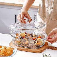 1 pièce Plat de cuisson en verre avec couvercles en verre, 1,9 Qt et 3 Qt, pour réchauffer et servir les aliments chauds