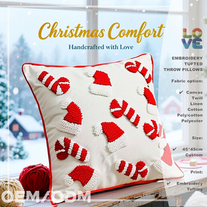豪華 45×45cm クリスマス 刺繍 正方形 スローピローカバー タフティング 環境に優しい XMAS クッション 家庭 ホテル ソファ 装飾用 - Product Image 1