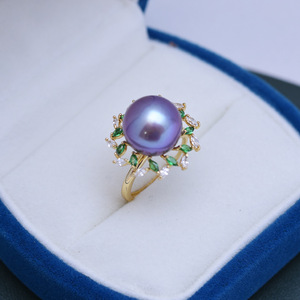 Bague pour femme Wenchi Edison, perle d'eau douce 11-12mm avec argent S925, violet et blanc, réglable, forte luminosité, faibles défauts, Chine - Product Image 4