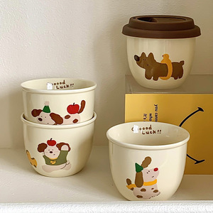 Taza de Café de Cerámica con Tapa, Diseño de Dachshund de Dibujos Animados, Portátil, Diseño Exquisito, Popular en Internet, China Continental, para Fiestas de Cumpleaños - Product Image 1