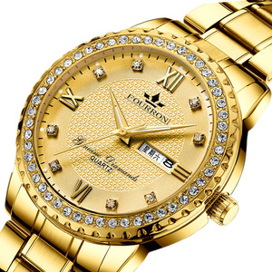 Reloj de Pulsera de Alta Calidad para Hombre de Negocios, Dos Tonos, Dorado y Plateado, Correa de Acero, Bisel con Diamantes, Esfera Azul, Calendario Doble, Reloj de Cuarzo - Product Image 4
