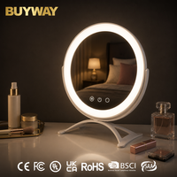 Miroir de maquillage rond blanc de 25 cm avec éclairage LED, 64 lumières LED SMD, miroir de vanité, trois couleurs, variateur de luminosité, capteur tactile, rotation à 360°