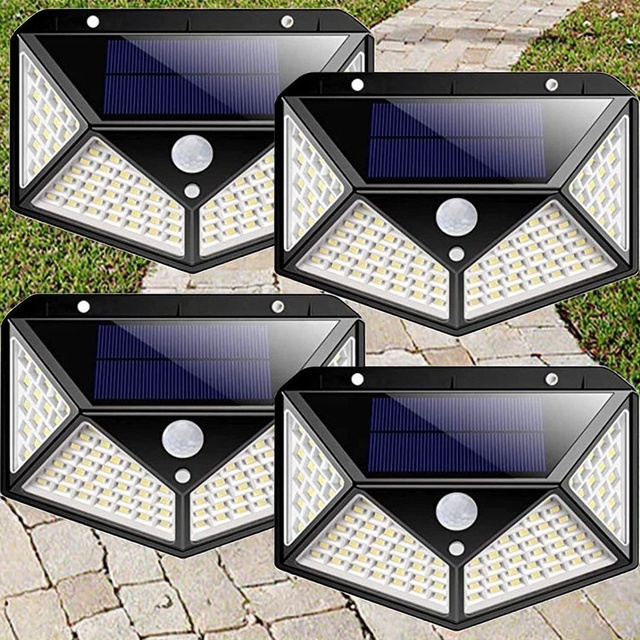 IP65 Waterproof 100 LED Solar Wall Lamp Outdoor Motion Sensor Garden Lighting CE Certified ABS Material 30000 Hours Lifespan