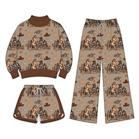 Ensemble de 3 pièces pour enfants, sweat-shirt à col rond à manches longues et short long, imprimé personnalisé pour la Saint-Valentin