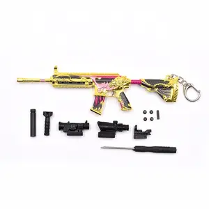 Wholesale gun model keychain with 3 telescopic sights can be assembled mini metal gun model toy keyring for creative gift
