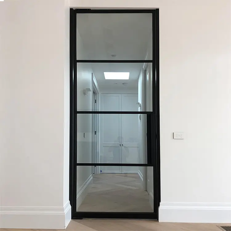 Porte d'ingresso francesi moderne con struttura in metallo europeo finestre e porte in ferro d'acciaio a battente con Design grafico a doppio vetro in alluminio