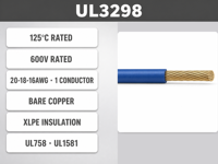 Kabel UL3298 XLPE Tahan Suhu Tinggi 20-18-16AWG Konduktor Tembaga Terpilin Tanpa Isolasi 1 Inti 125C 600V UL758