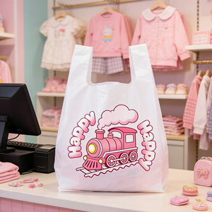 Borse in plastica con manico a gilet, resistenti, spaziose e anti-strappo, marca HuaLong, modello HL2026405, con motivo a trenino. - Product Image 2