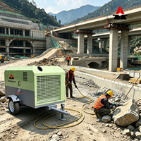 Compresseur à vis lubrifié portable de qualité supérieure, alimenté par moteur diesel, 185 CFM, pression de travail 8 bars, pour ponceuse à percussion minière