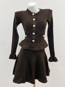 OUDINA Vestidos de <span class=keywords><strong>Punto</strong></span> de Alta Calidad para Mujer, Elegantes, de Manga Larga, con <span class=keywords><strong>Hilo</strong></span> Metálico, Hebilla de Diamantes de Imitación, Corte en A, Cortos - Product Image 2