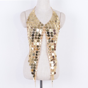 FD COUTURE Sexy Gold Silver Body Chain Bra Festival Holiday Vacation Sequins Chain Crop Top