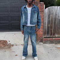 Veste en jean bleu surdimensionnée style streetwear vintage délavé, fabrication OEM personnalisée, mode hip-hop