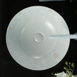 อ่างเซรามิกทรงกลมสำหรับห้องน้ำสีมันวาวอ่างล้างมือด้านบนพร้อมลายดอกบัว - Product Image 3