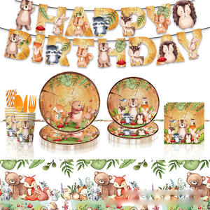 Fournitures de fête d'<span class=keywords><strong>anniversaire</strong></span> sur le thème des animaux de la <span class=keywords><strong>jungle</strong></span> moderne, plateau en papier, gobelet, serviette, nappe, décoration de gâteau sur le thème des animaux de la forêt - Product Image 6