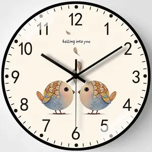 Multiple Sizes Cute Wall Clock Cartoon Bird Words Bedside Clocks For Children Living Room Bedroom Office Home Time Decoration