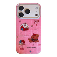 Coque de téléphone rose style dessin animé pour Apple iPhone 17 PM, motif chiot rose scintillant, coque rigide antichoc pour iPhone 16 15 14 13 12