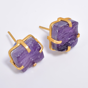 Belles boucles d'oreilles en laiton plaqué or 14k boucles d'oreilles mode pierres précieuses fabricant de bijoux en laiton grossiste de bijoux personnalisés - Product Image 2