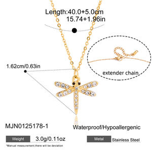 Collar MICCI Impermeable de Acero Inoxidable con Baño de Oro de 18K y Circonita, Colgante de Libélula y Mariquita de Siete Puntos - Product Image 2