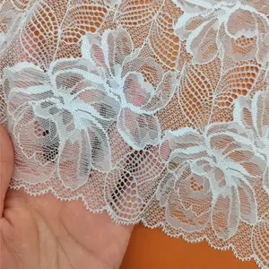 New Design Elastic Chantilly African Lace Fabric 20cm Width Nylon Spandex Knitted Stretch Lace Clothes Wholesale Use Underwear