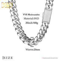 Chaîne cubaine en moissanite VVS de 20 mm, collier en argent sterling glacé, bijoux hip-hop avec fermoir boîte |   Dropshipping disponible