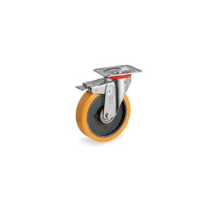 TELLURE ROTA - 645466 TR' polyurethane wheels, <b>cast</b> <b>iron</b> centre, swivel top <b>plate</b> bracket type NL with front lock - wheel width - Product Image 1