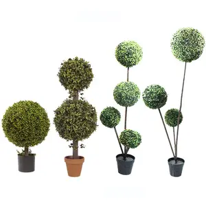 Custom Greenery Indoor Outdoor Decor Topiary Fake Boxwood Plant Plastic Artificial Bonsai Green Grass Ball Tree