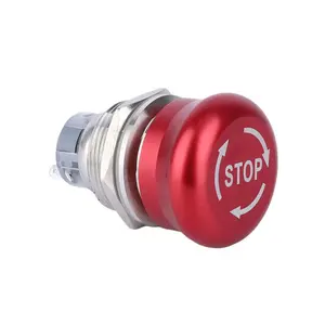Interruptor de botão de emergência, cabeça de cogumelo de alta qualidade, 19mm de montagem, interruptor de botão de pressão de emergência 3pin 1no1nc