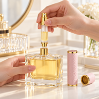 Atomiseur de voyage rechargeable en cuir rose et blanc de qualité supérieure, 5 ml, 10 ml, avec bouchon magnétique, flacon de parfum en verre pour hommes et femmes