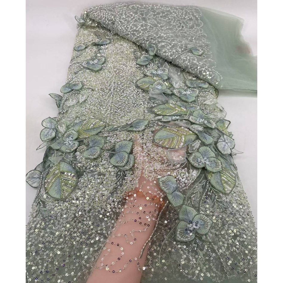 3d Flower Lace Luxury Beaded Lace Fabric Bridal Dress For Women Elegant Wedding Flower Net Lace