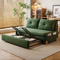 Canapé-lit convertible 2 places en velours côtelé vert foncé capitonné avec tiroir de rangement, mobilier de salon moderne rétro pour petits espaces