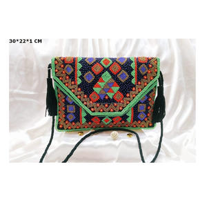 Diseñador estilo Hobo mujeres Boho embrague bandolera hecho a mano bordado geométrico noche compras estilo bohemio indio - Product Image 6