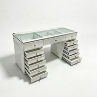Coiffeuse moderne de luxe avec éclairage RGB, panneau de tiroir en verre et miroir réglable pour chambre, salle de bain, salon et appartement