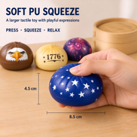 Jouet Squishy en forme de chignon de dessin animé en gros, balle à presser en PU de collection avec logo couleur personnalisé et emballage de présentation pour la vente au détail