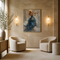 Peinture à l'huile personnalisée peinte à la main, Femme Violoniste en Robe Bleue, Impasto sur Toile, Portrait Impressionniste, Cadre Doré, Décoration Murale