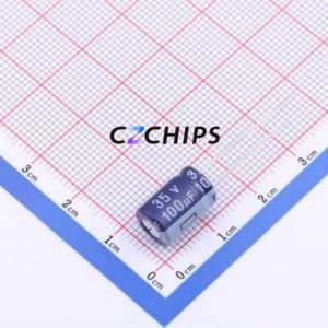 Condensador Electrolítico de Aluminio de Orificio Pasante CJ101MF812B3, Orificio Pasante, D8xL12mm 100uF 20% 35V 269mA-100kHz - Product Image 1
