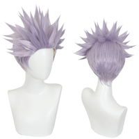 Perruque synthétique courte de 35 cm violet clair Jujutsu Kaisen Gojo Satoru pour cosplay, anime, Halloween, résistante à la chaleur, pour fête - Vente en gros