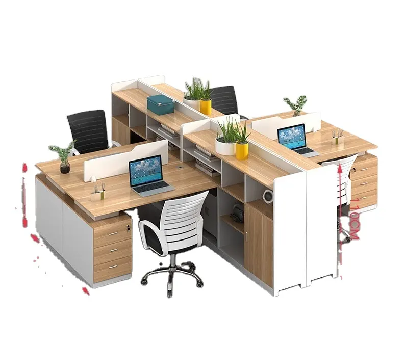 유리 파티션/선반이있는 대형 사무실 칸막이 파티션 워크 스테이션 좋은 사무실 컴퓨터 테이블