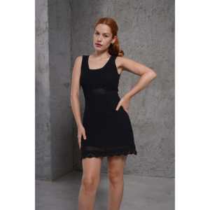 เดรสไหมพรมถักลายฉลุสีดำแบบไม่มีสายเดี่ยว เดรสค็อกเทลเอวธรรมชาติ เนื้อผ้าระบายอากาศได้ดี - Product Image 2