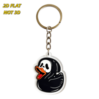 Porte-clés en acrylique Ghost Duck, canard en caoutchouc noir avec visage et bec orange, breloque transparente double face