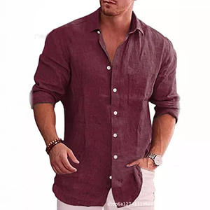 <span class=keywords><strong>Camicia</strong></span> da <span class=keywords><strong>Uomo</strong></span> a Maniche Lunghe Casual in Tinta Unita di <span class=keywords><strong>Lino</strong></span> e Cotone Taglie Forti di Grande Successo - Product Image 6
