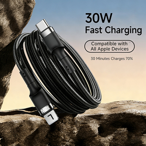 <span class=keywords><strong>Chargeur</strong></span> USB C pour <span class=keywords><strong>iPhone</strong></span> avec logo personnalisé, PD30W, charge rapide, cordon tressé en nylon de type C vers port L pour <span class=keywords><strong>iPhone</strong></span> <span class=keywords><strong>14</strong></span> 13 12 11 <span class=keywords><strong>Pro</strong></span> Max iPad - Product Image 4